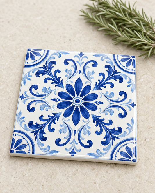 Cobalt Rosette Tile Trivet, image 1