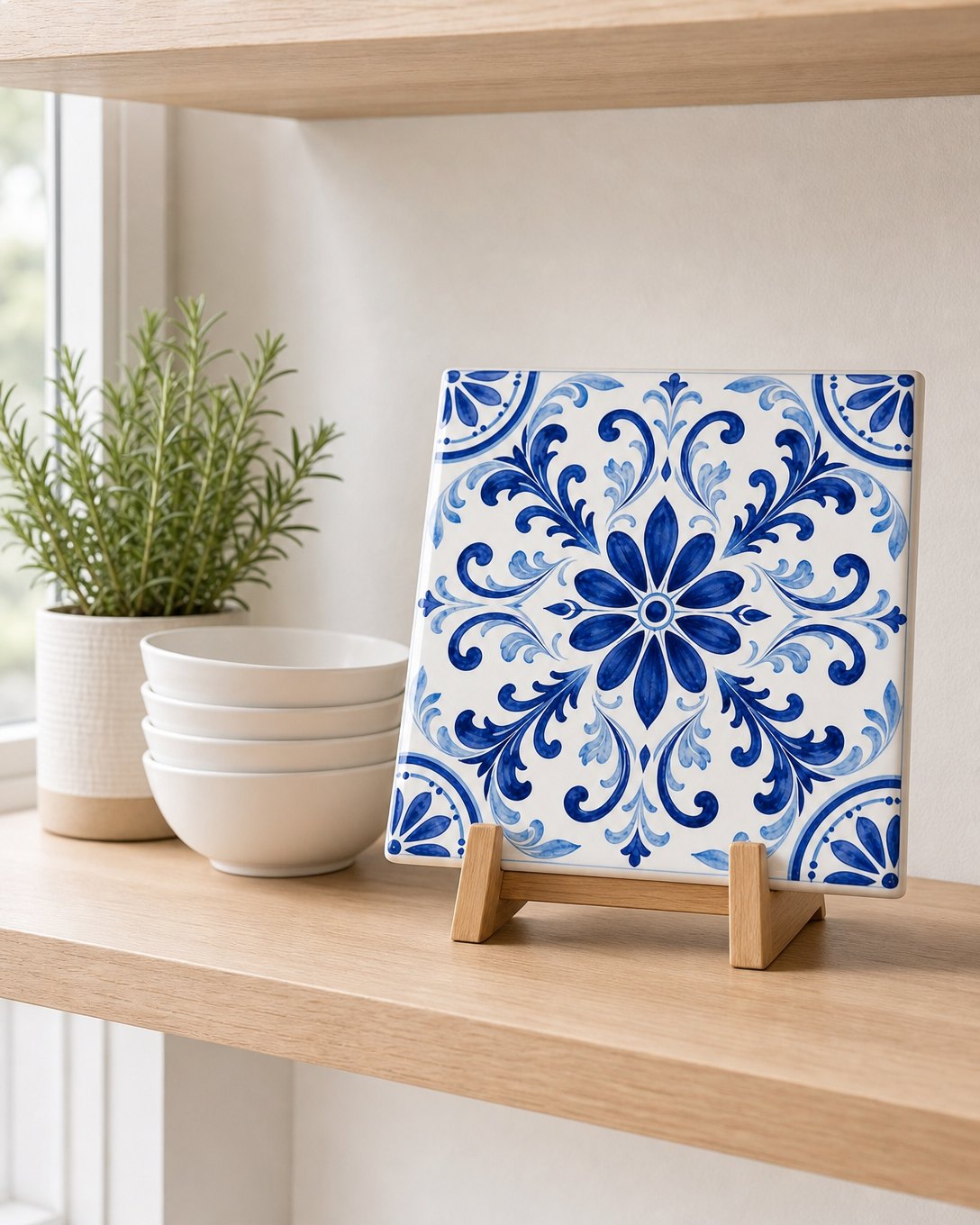 Cobalt Rosette Tile Trivet, image 3