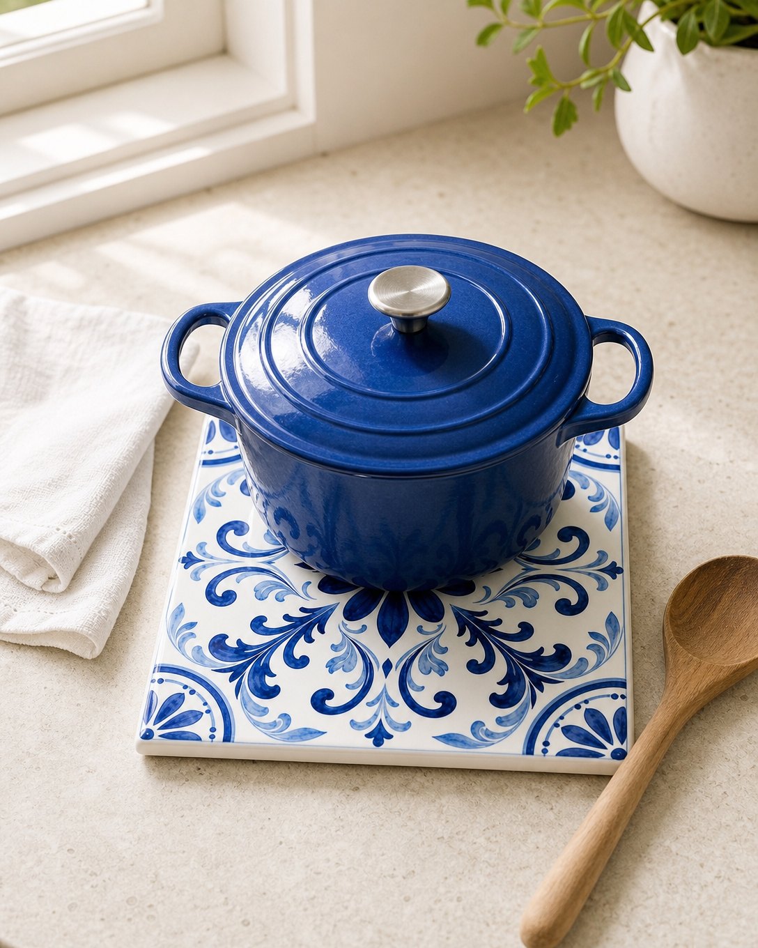 Cobalt Rosette Tile Trivet, image 5