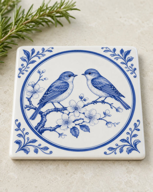 Lovebird Cartouche Tile Trivet, image 1