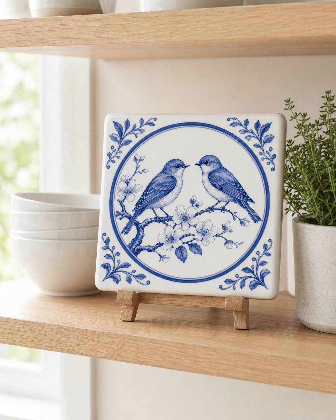 Lovebird Cartouche Tile Trivet, image 3