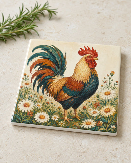 Daisy Rooster Tile Trivet, image 1