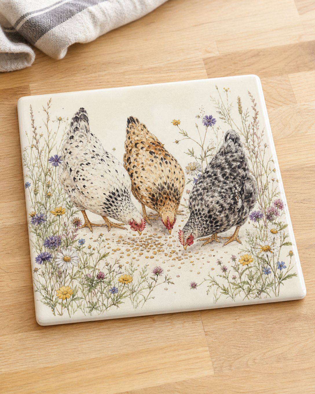 Three Hens Tile Trivet, image 1