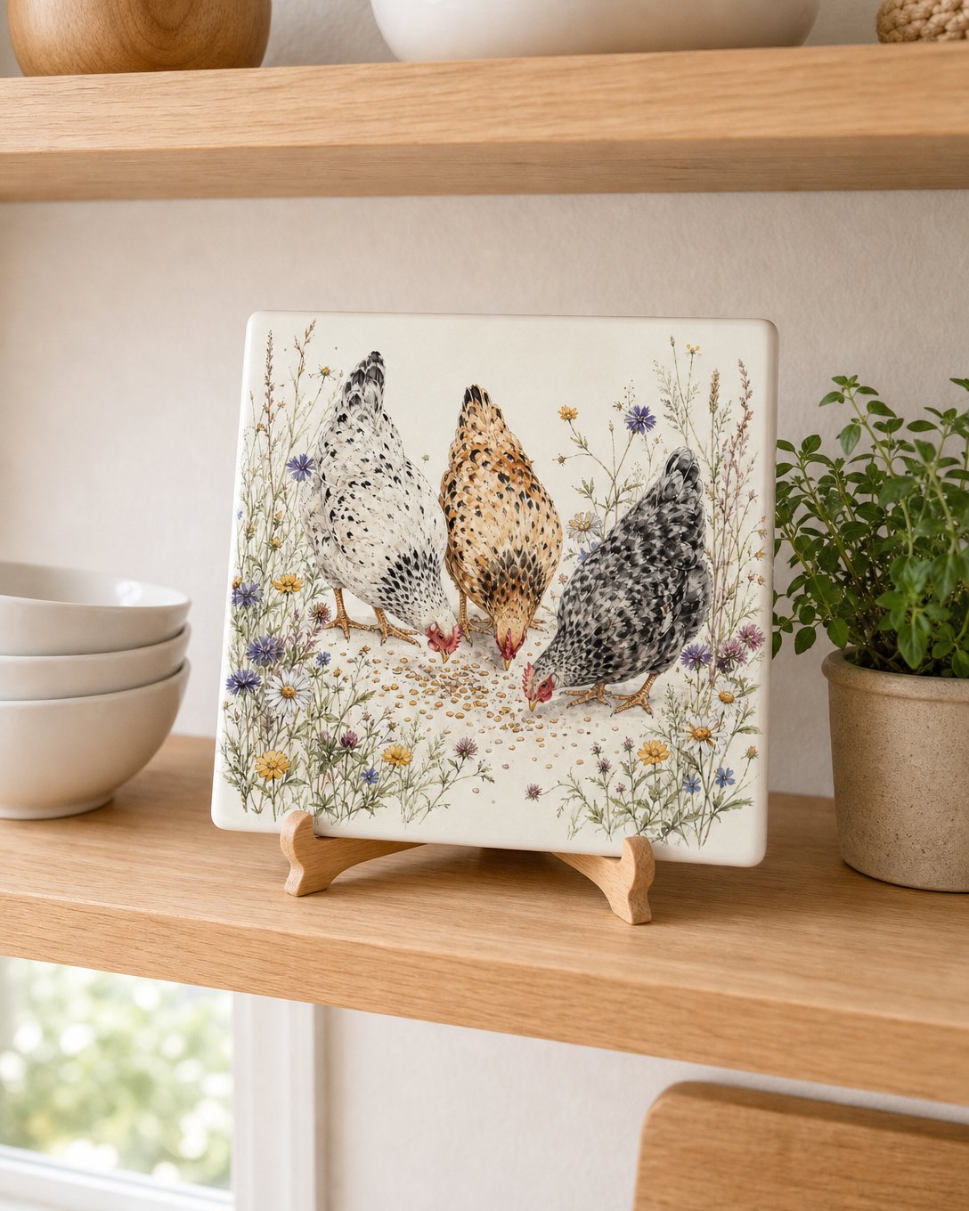 Three Hens Tile Trivet, image 3