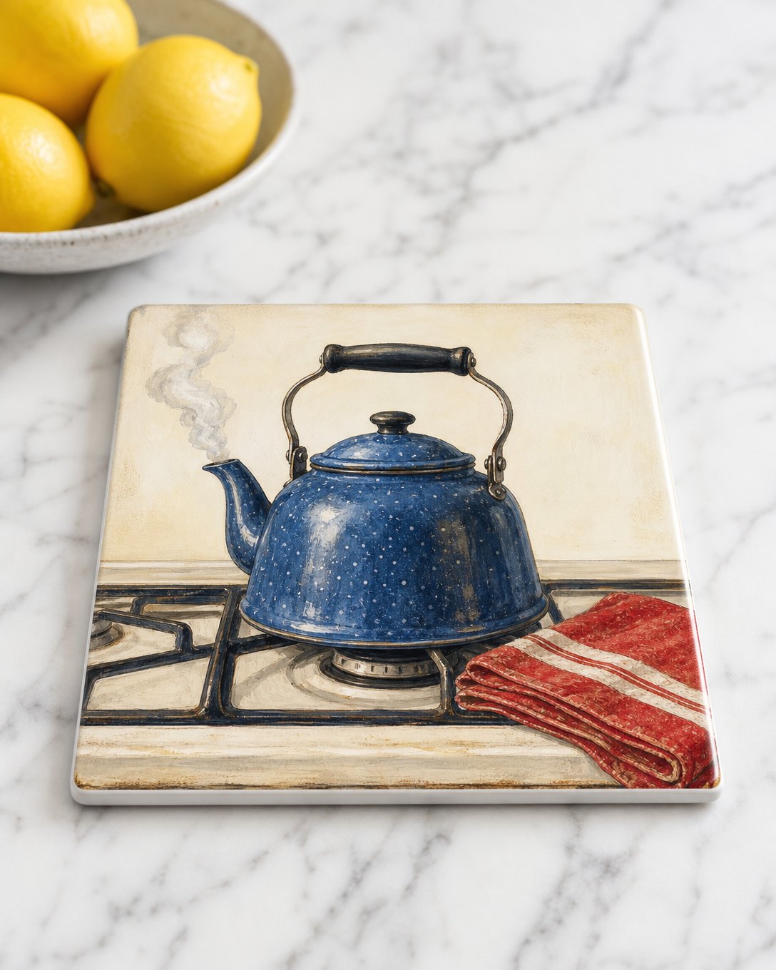 Blue Enamel Kettle Tile Trivet, image 1