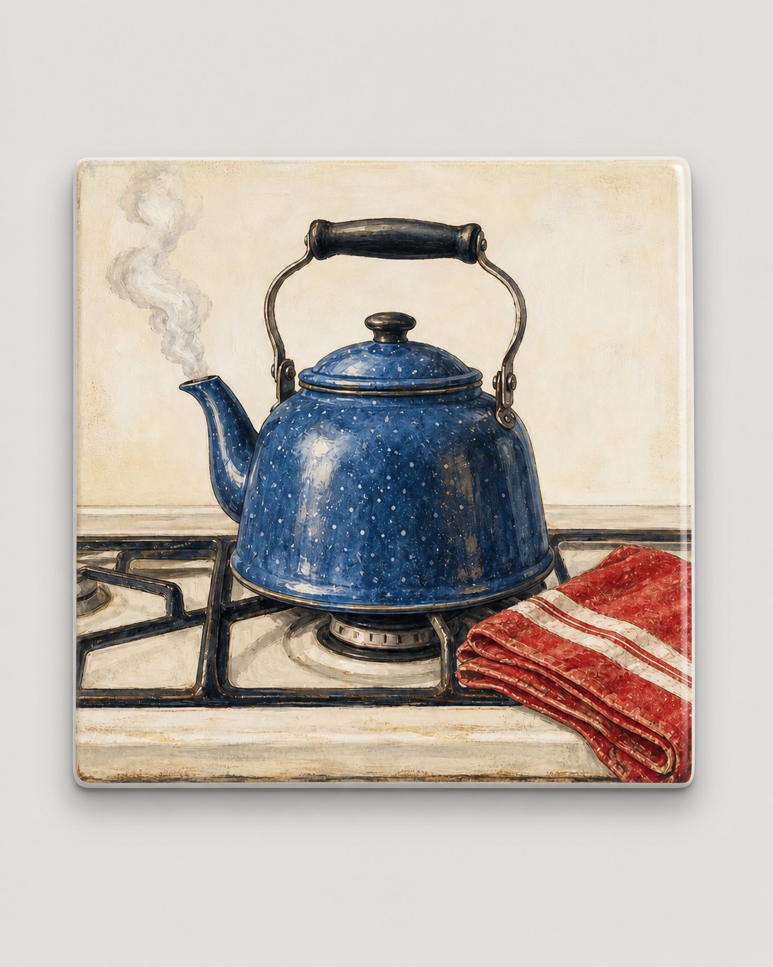 Blue Enamel Kettle Tile Trivet, image 2