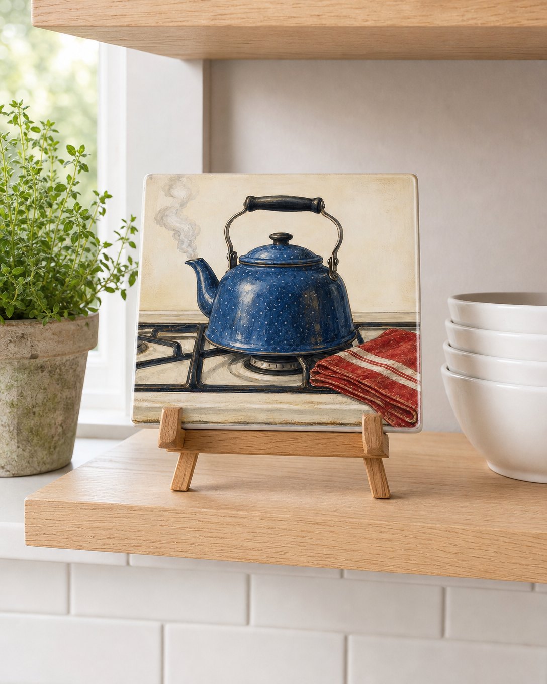 Blue Enamel Kettle Tile Trivet, image 3