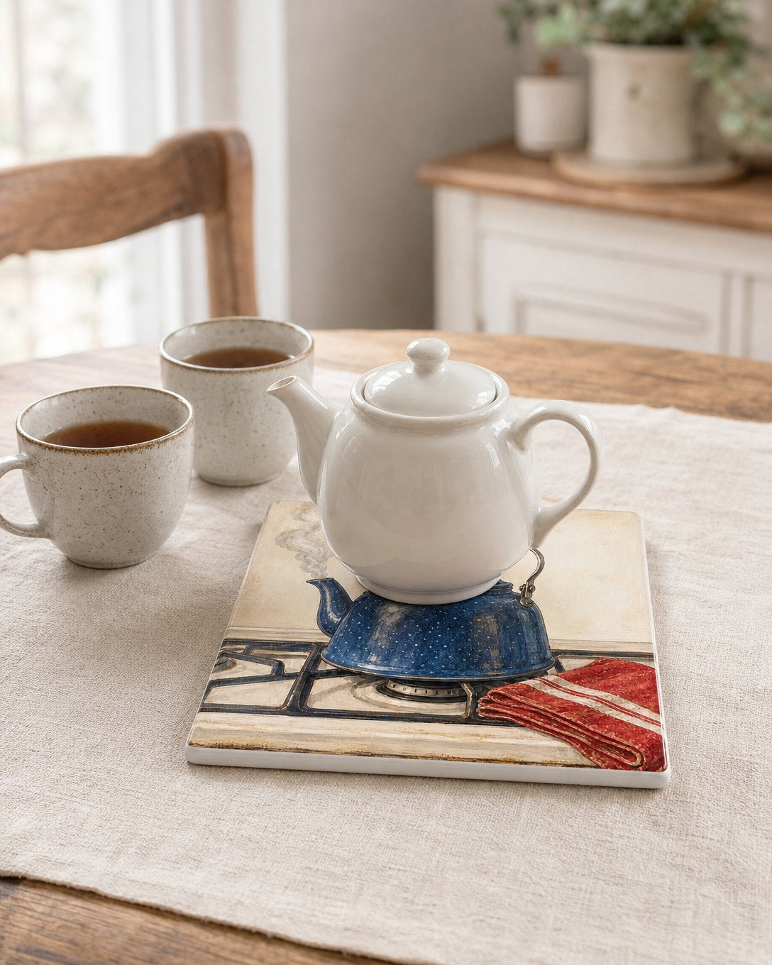 Blue Enamel Kettle Tile Trivet, image 5